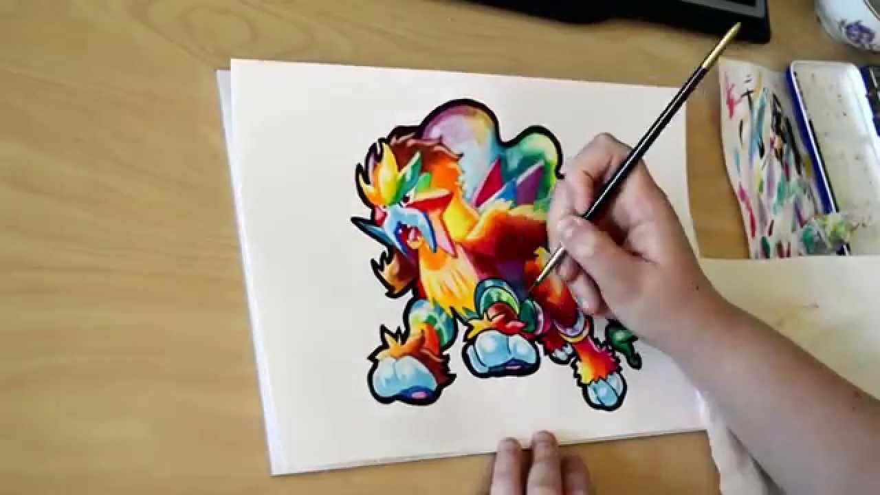 1280x720 Entei Pokemon Speed Painting In Watercolor