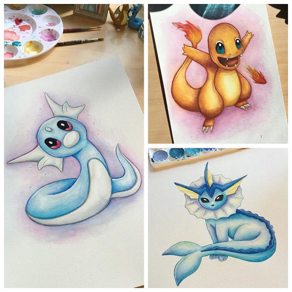 570x570 Sale Original Pokemon Watercolor Paintings