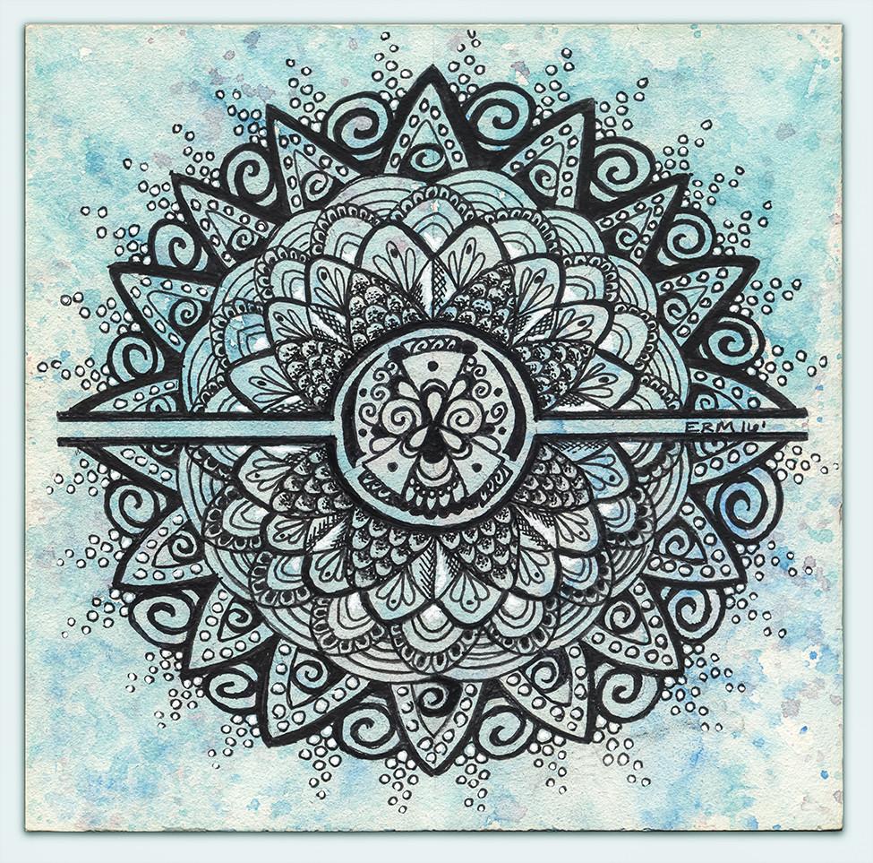 975x963 Water Type Mandala 6 X 6 Watercolor Original Eventide