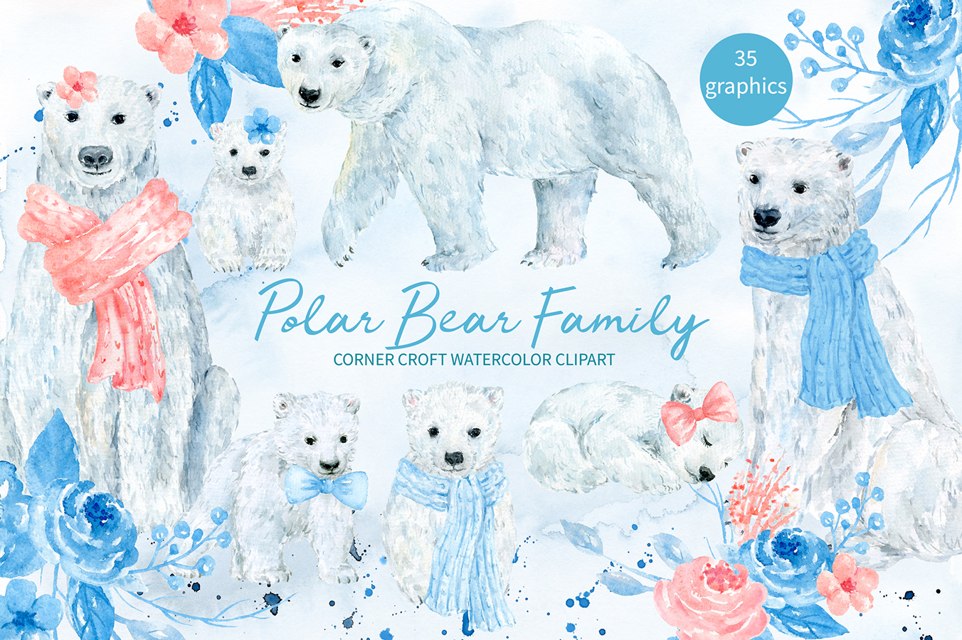 1352x900 Watercolor Clipart Polar Bear Family Fo Design Bundles