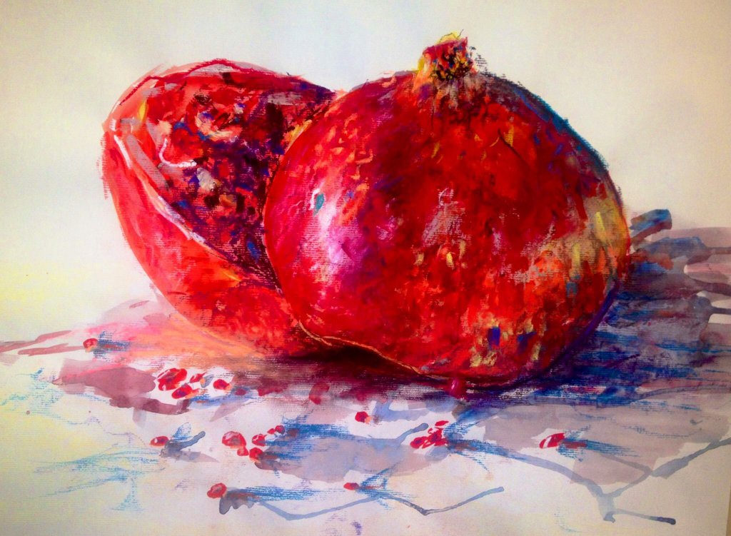 1024x751 18x24 Still Life Pomegranate, Watercolorpastels By Mmoonwalker7