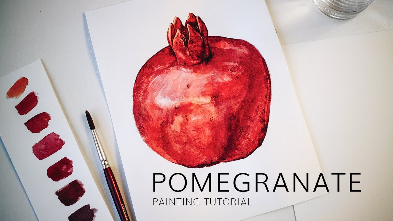 1280x720 Step By Step Pomegranate Watercolor Painting Fruit