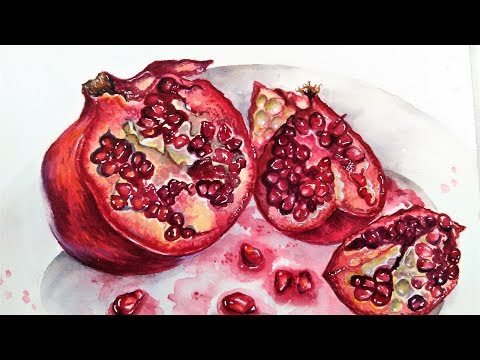 480x360 Live Pomegranate In Watercolor Painting Tutorial 1230 Pm Friday