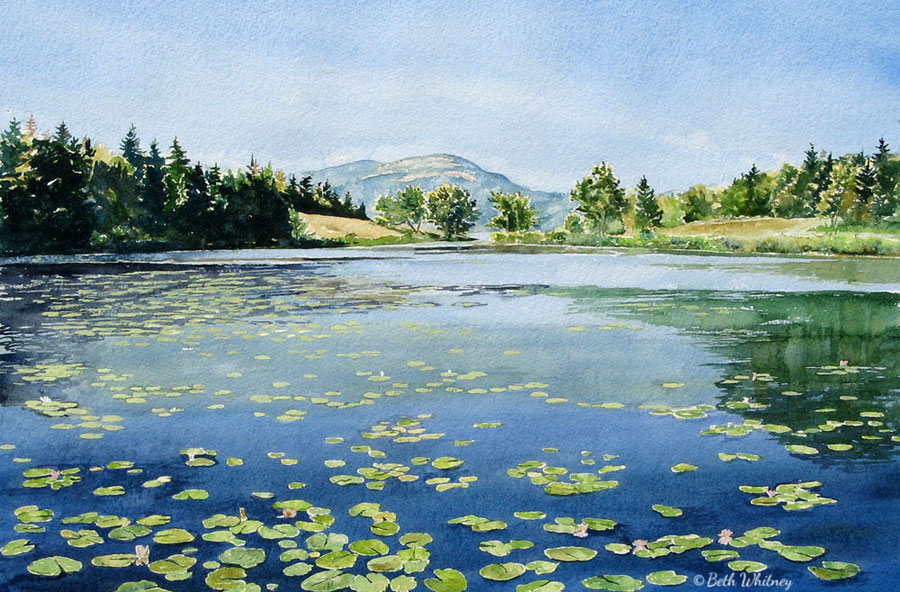 900x592 Little Long Pond I Mdi Maine Landscape Art Downeast Watercolors