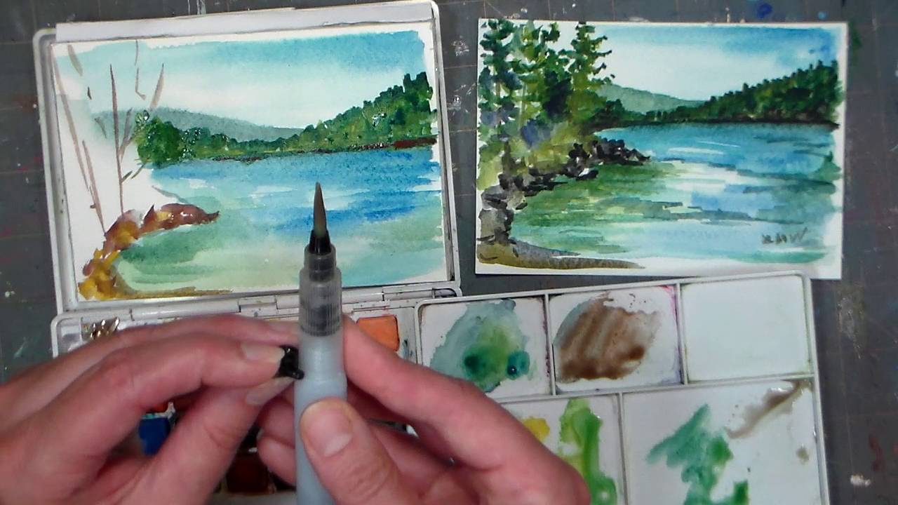 1280x720 Pond Scene Beginner Watercolor Tutorial {Real Time)