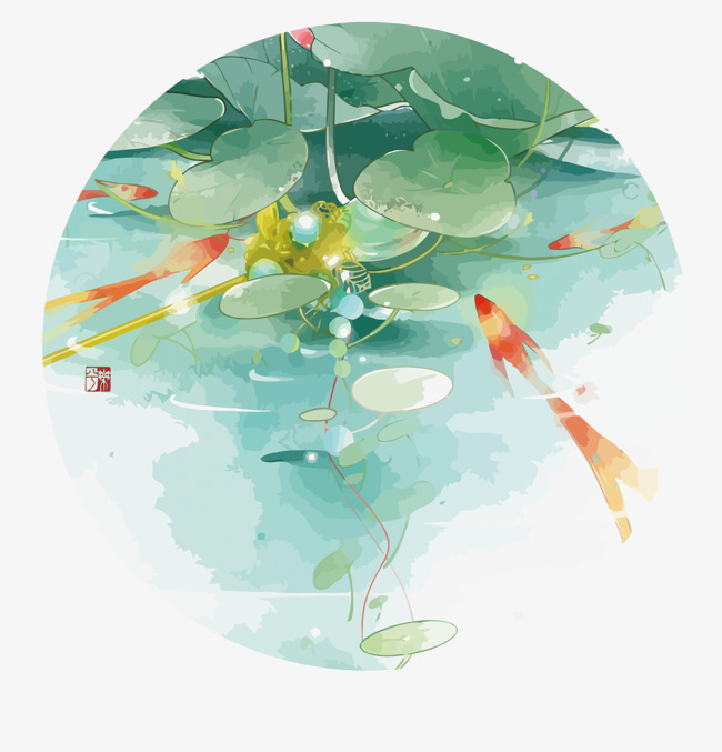 650x677 Vector Watercolor Chinese Wind Pond, Watercolor Vector, Chinese