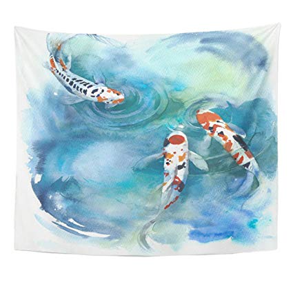 425x425 Emvency Tapestry Colorful Fish Japanese Symbol In The