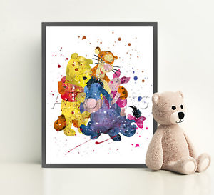 300x273 Winnie The Pooh Poster Print Watercolor Framed Canvas Wall Art