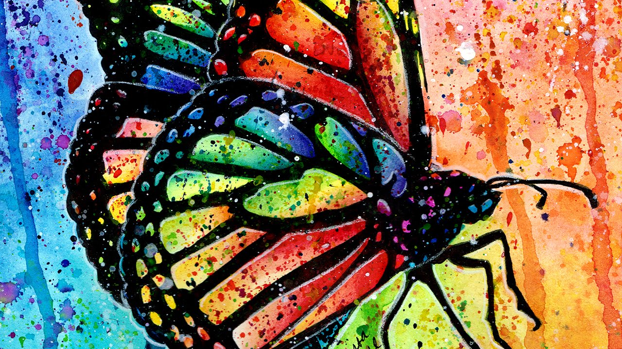 1280x720 Pop Art Rainbow Butterfly Watercolor Painting Time Lapse By