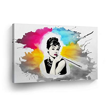 425x418 Audrey Hepburn Watercolor Background Pop Art Canvas