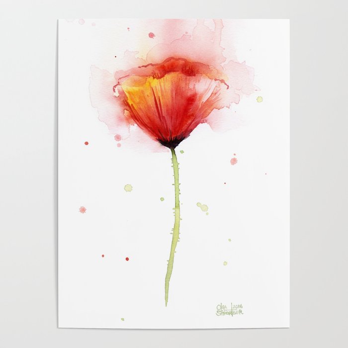 700x700 Red Poppy Flower Watercolor Abstract Poppies Floral Poster By