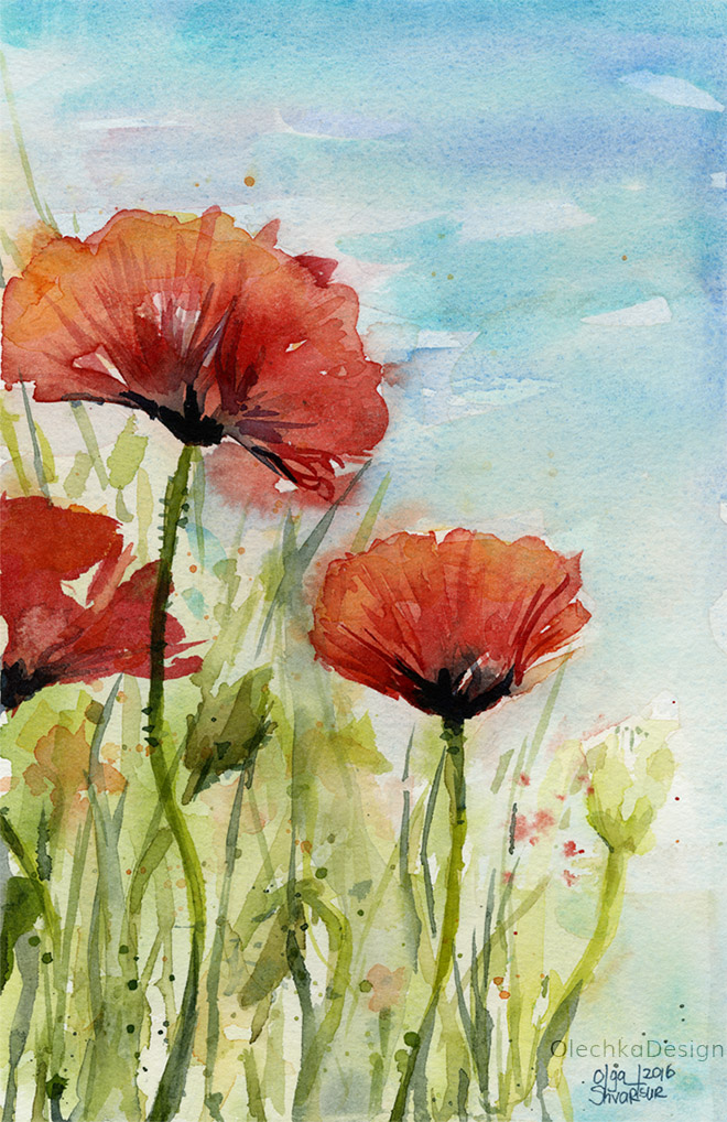 660x1018 Poppy Watercolor Olechka Design