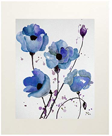 372x450 Blue Poppy Wall Art Decor Flower Watercolor Painting