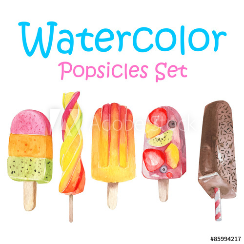 500x500 Vector Watercolor Icecream Popsicle Set