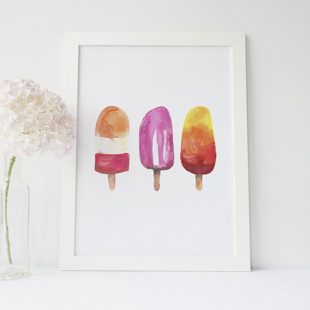 1024x1024 Watercolor Popsicle Ice Pop Trio Art Print Jetty Home