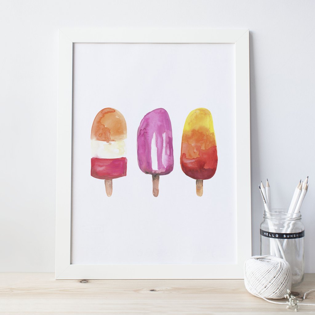 1024x1024 Watercolor Popsicle Ice Pop Trio Wall Art Digital Print Jetty Home