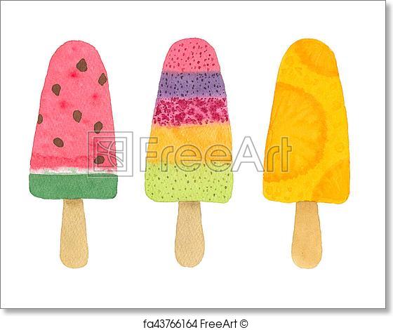 560x470 Free Art Print Of Three Watercolor Fruit Popsicle. Three