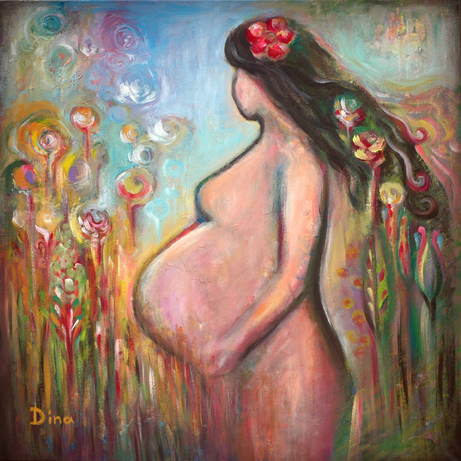461x461 Pregnant Woman With Flowers. Collaborative Painting During A Party
