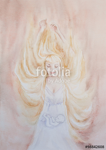 352x500 Surreal Watercolor Portrait Of Pregnant Woman With Embryo Baby In