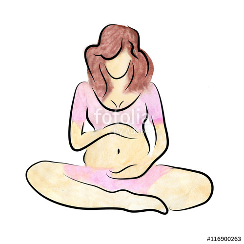 500x500 Watercolor Sketch Of A Pregnant Woman, Pregnancy Silhouette