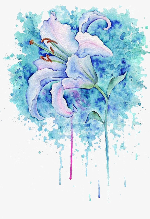 600x877 Blue Floral Watercolor Illustration Art, Watercolor Clipart, Art