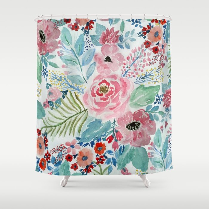 700x700 Pretty Watercolor Hand Paint Floral Artwork. Shower Curtain By