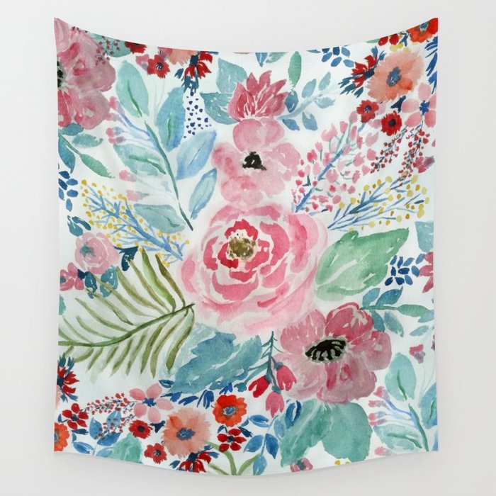 700x700 Pretty Watercolor Hand Paint Floral Artwork. Wall Tapestry By