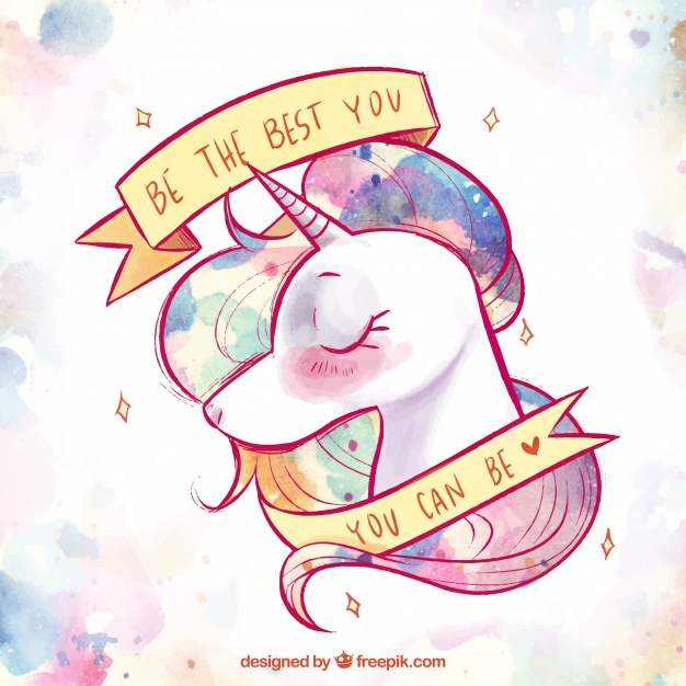 626x626 Background Of Pretty Watercolor Unicorn And Ribbon With Message