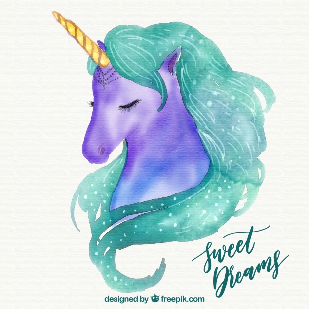 626x626 Background Of Pretty Watercolor Unicorn With Text Sweet Dreams