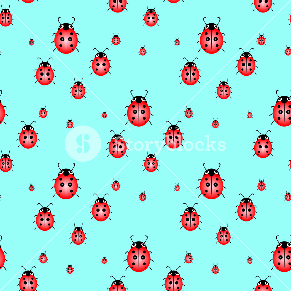 1000x1000 Seamless Background With Pretty Watercolor Ladybugs. Vector