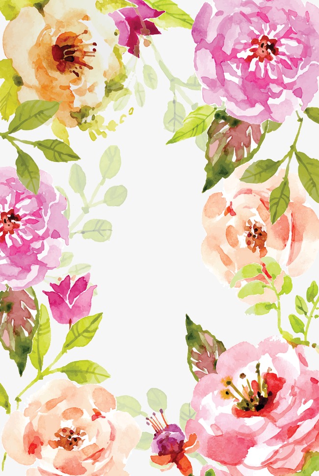 650x970 Watercolor Flowers Border Vector, Watercolor, Pretty Flowers