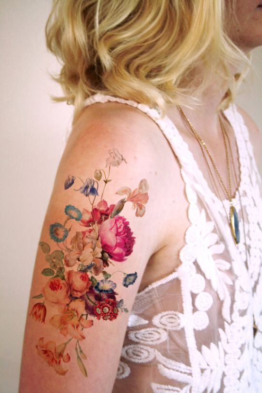 540x810 Pretty Watercolor Flowers And Bird Tattoos