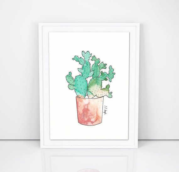 570x548 Prickly Pear Watercolor Original Watercolor Painting Etsy