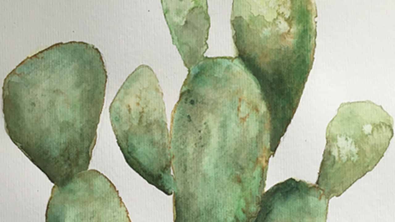 1280x720 Speed Painting Prickly Pear Cactus Watercolor