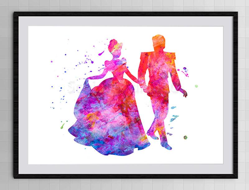800x612 Cinderella Prince Charming Watercolor Art Print Giclee Home Decor