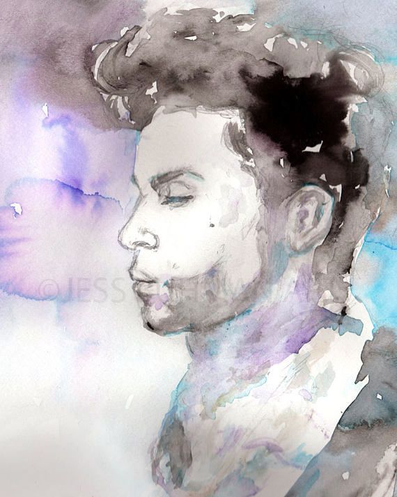 570x713 Purple One Painting, Portrait Of Man, Prince Print, Watercolor