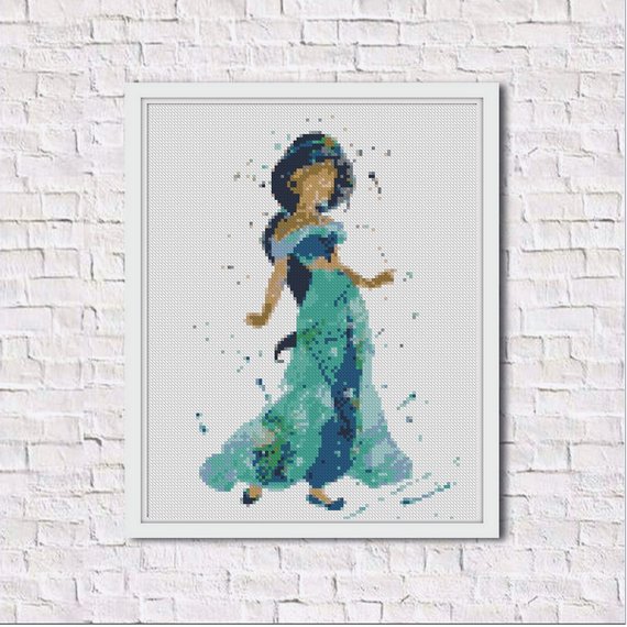 570x570 Disney Princess Jasmine Watercolor Cross Stitch Pattern