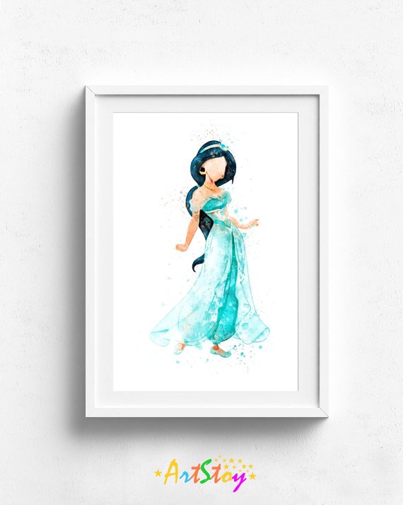 570x713 Princess Jasmine Aladdin Watercolor Princess Art Print Etsy