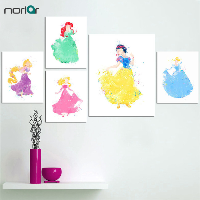 640x640 Cartoon Princess Watercolor Poster Print Wall Art Girl Canvas