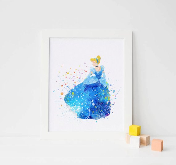 570x533 Cinderella Print Disney Princess Watercolor Cinderella Art Etsy
