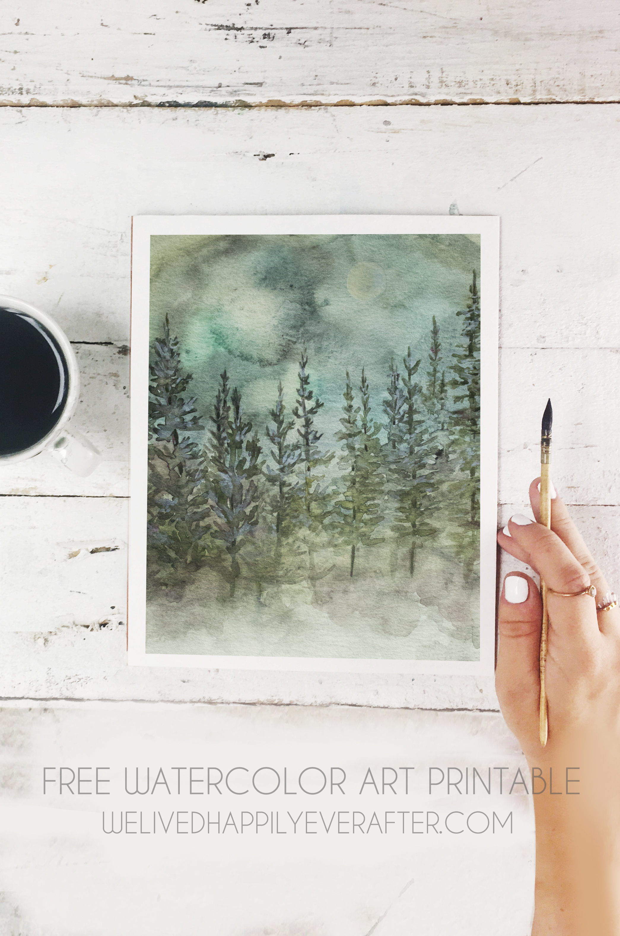 2090x3156 Free Watercolor Mountain Pine Tree Forest Scenery Printable We