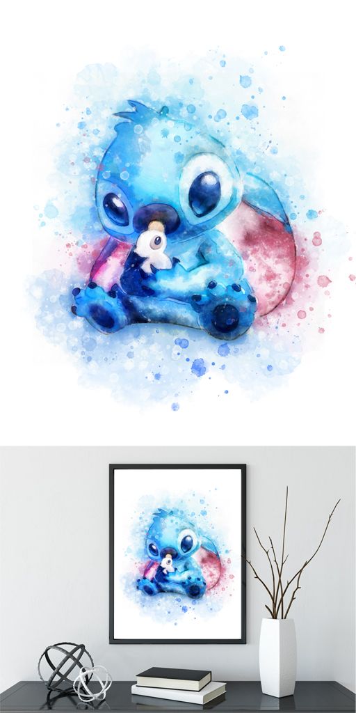512x1024 Stitch (Lilo And Stitch) Digital Watercolour Art Print Disney