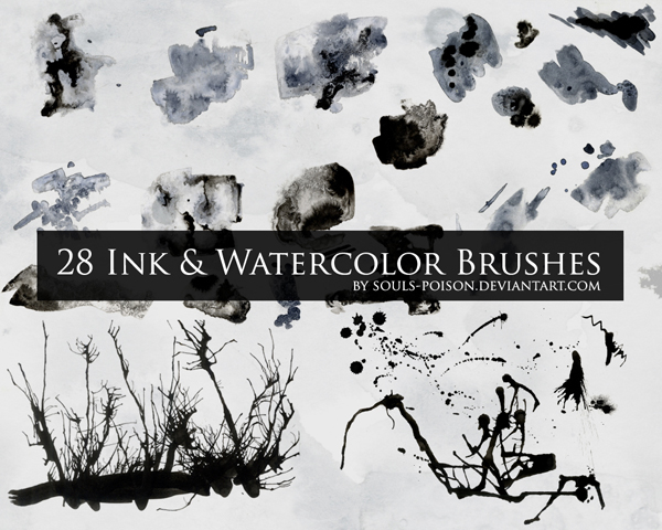 600x480 28 Ink And Watercolor Brushes By Soulspoison