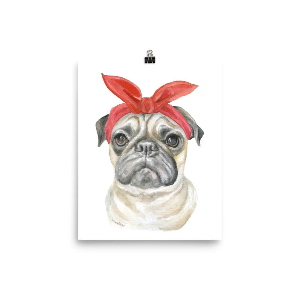 1000x1000 Pug With Bandana Watercolor Painting Susan Windsor