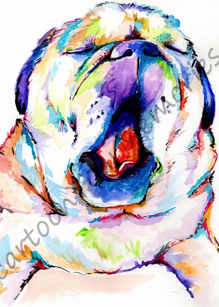 428x600 Yawning Pug Watercolor Print Cartoon Your Memories