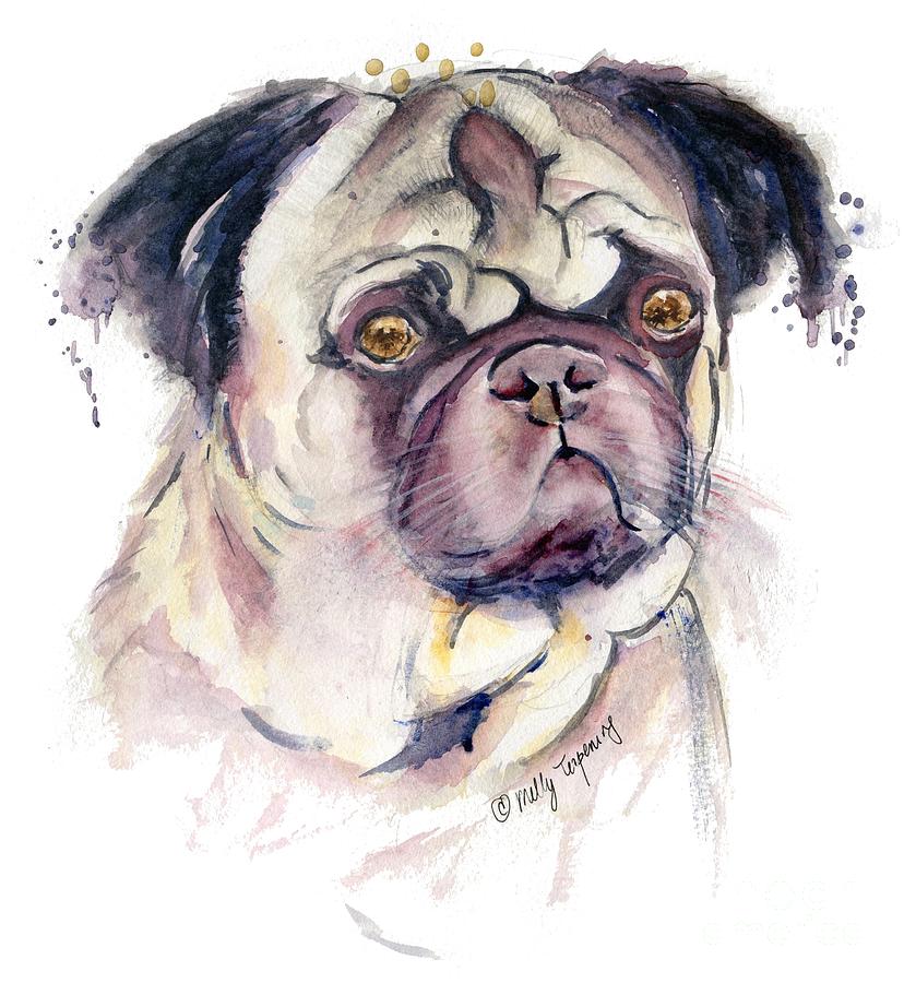 828x900 Mr Thinker Pug Watercolor Painting By Melly Terpening