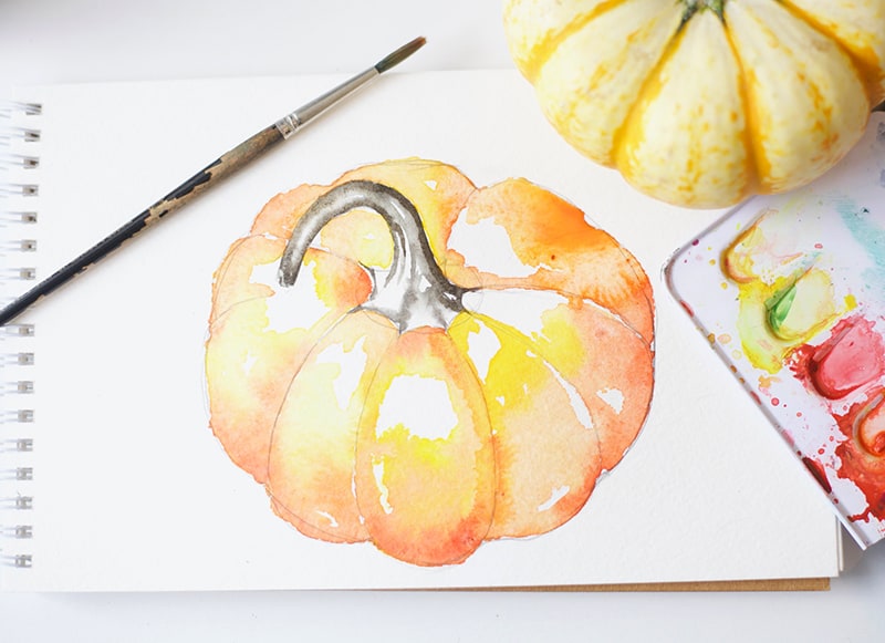 800x581 How To Paint A Pumpkin Watercolor Tutorial Pretty Prudent