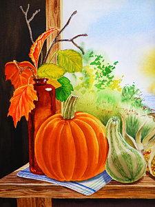 225x300 Pumpkin Watercolor Paintings Fine Art America