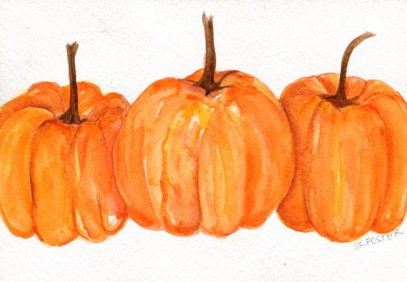 570x396 Pumpkin Watercolor Painting Original Fall Wall Art 5 X 7 Etsy