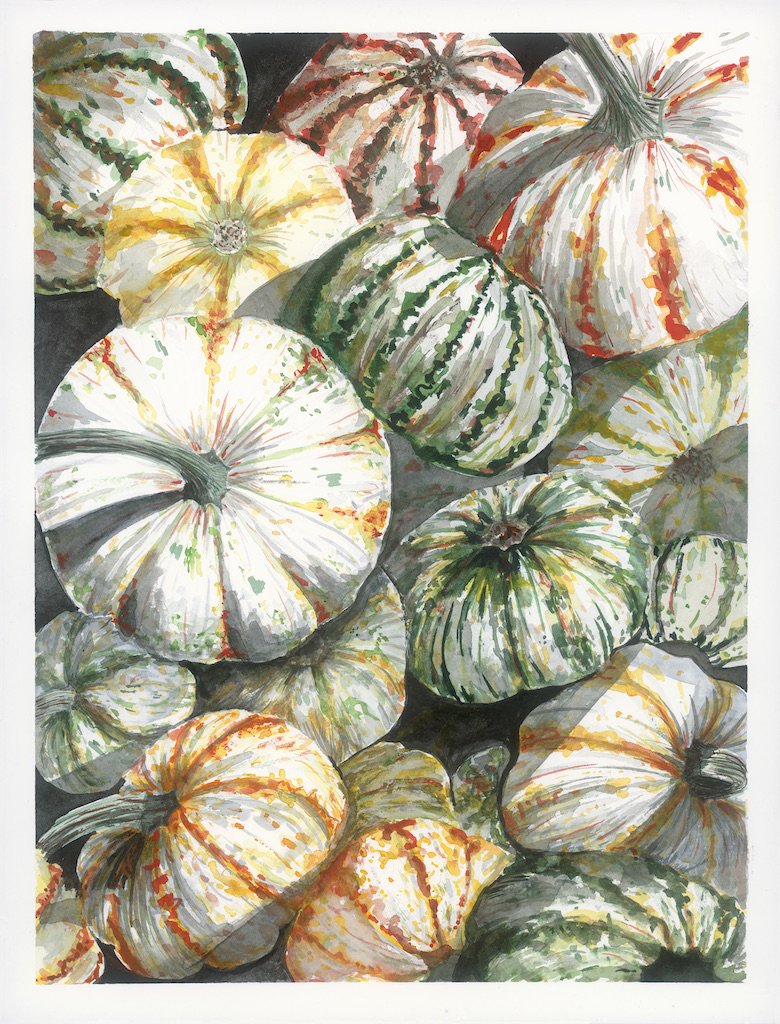 780x1024 The Pumpkin Bin Original Watercolor Painting, 12x16 Inches